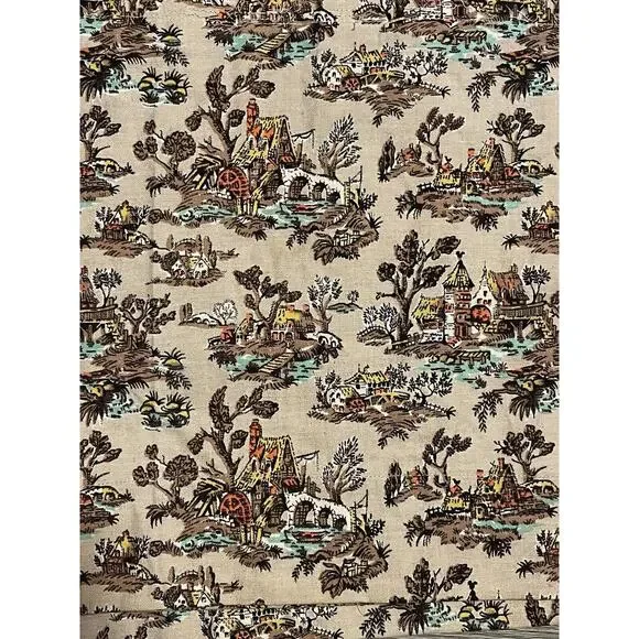 VTG Fabric Vat Color Print Farmhouse Cottage Lake Pre Shrunk 2 Pieces Read